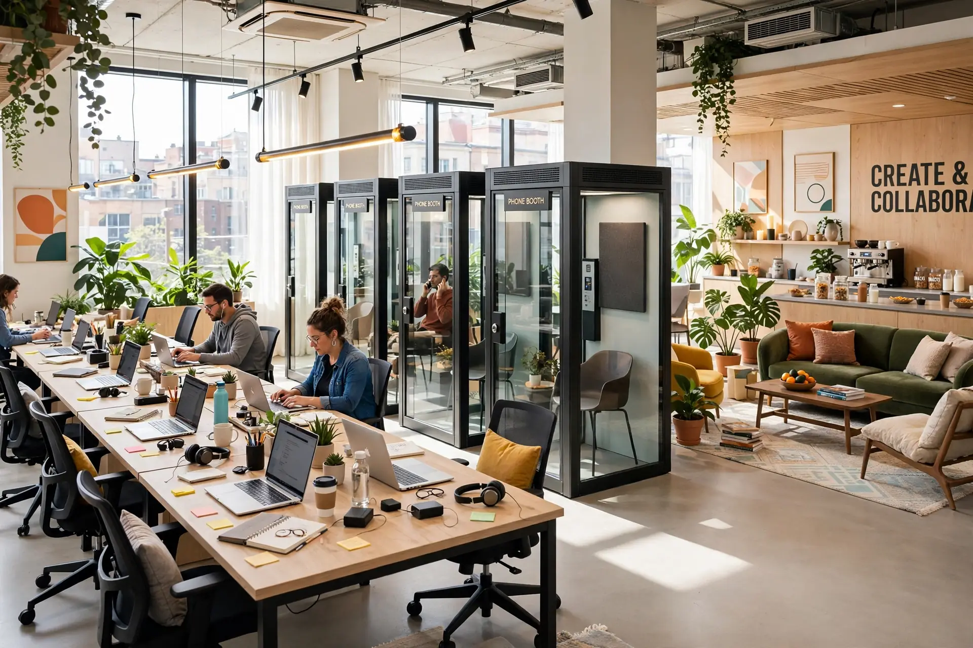 Office meeting zone with acoustic panels