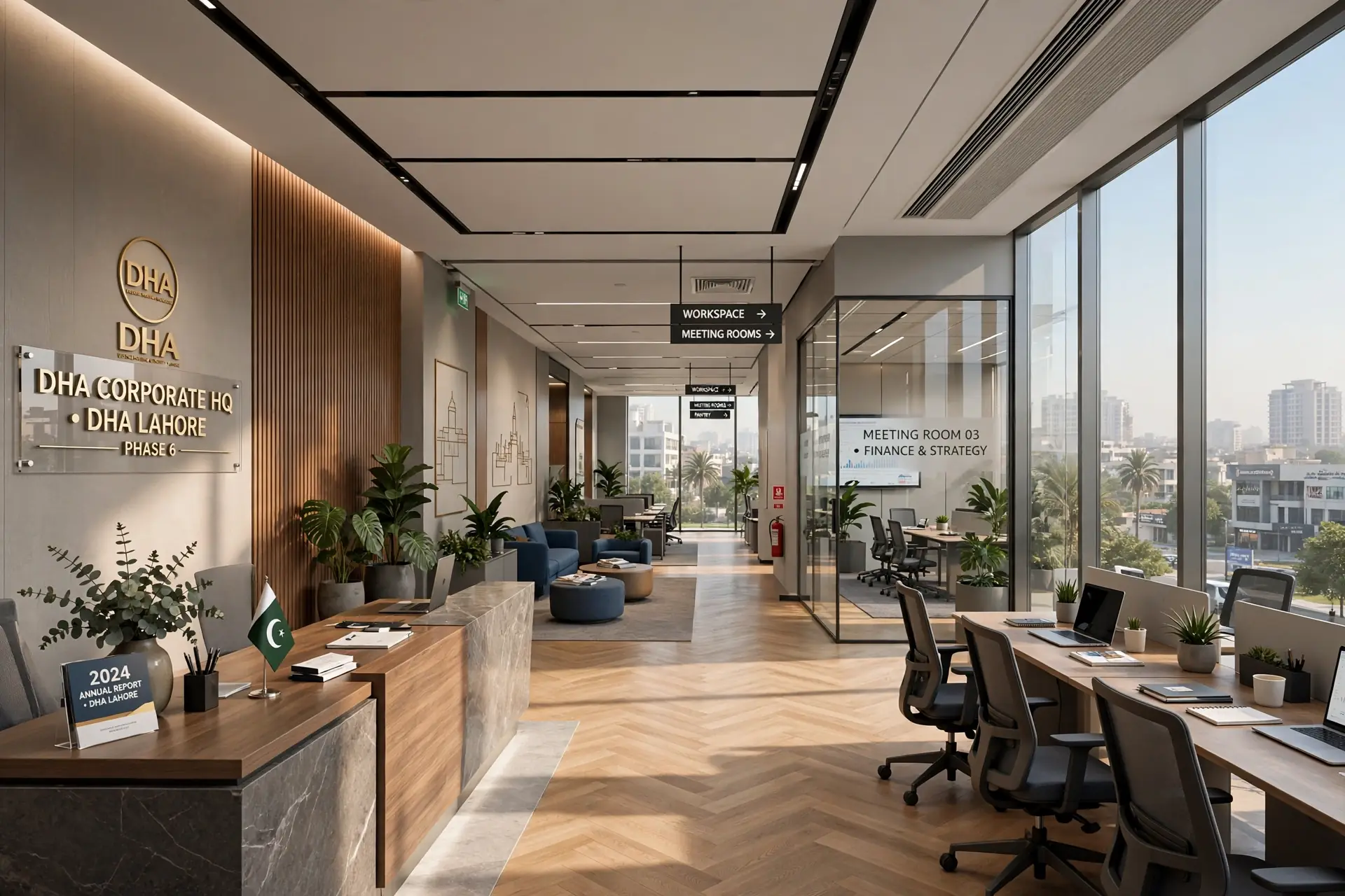 Contemporary office interior study with workstations